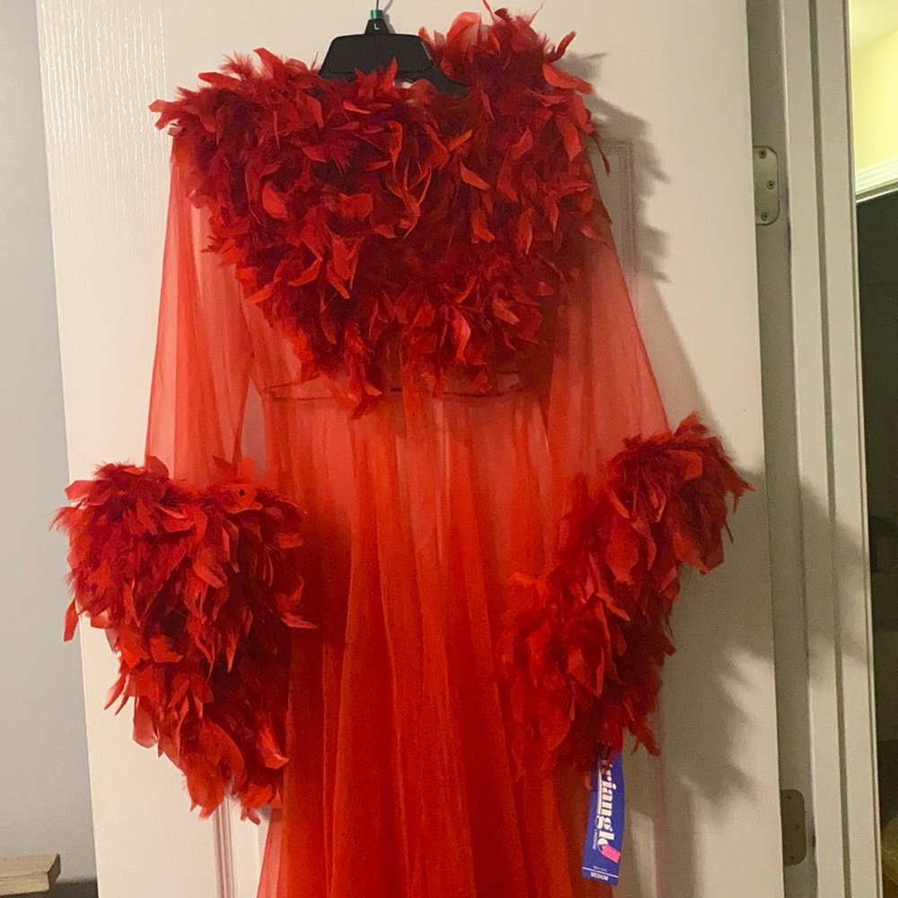 Sexy red feather robe